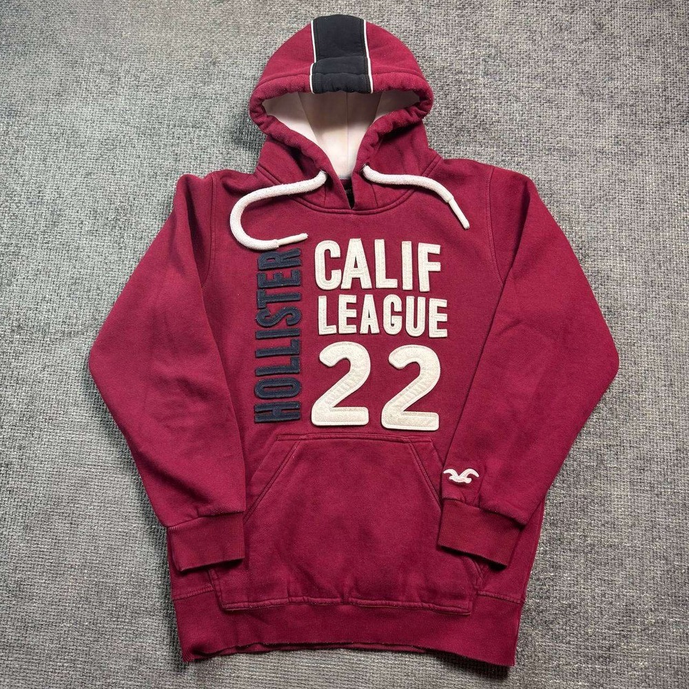 Hollister Calif League 22 Hoodie Mens M Burgundy Y2K Surf Pullover